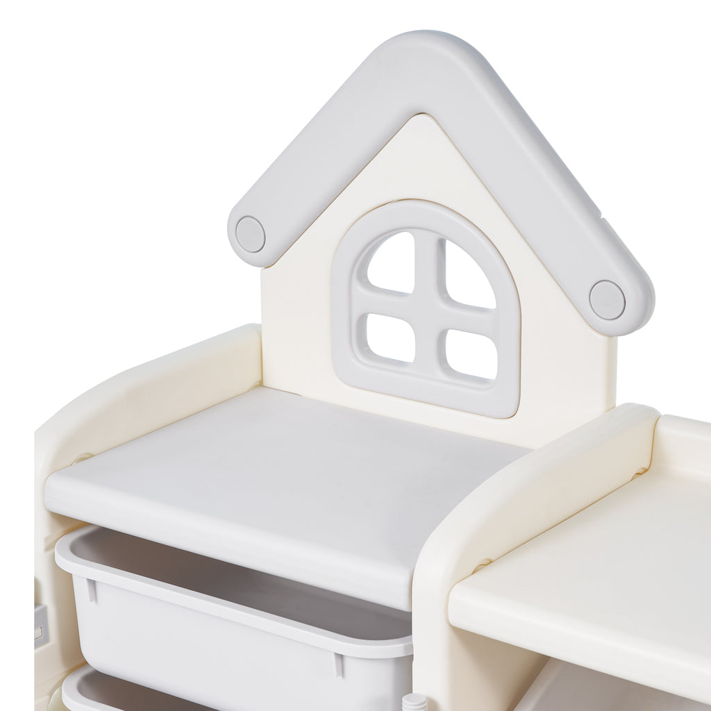 Kids Toy Storage with Bookshelf, 4-Tier Toy Storage Organizer with 10 Movable Plastic Bins, Kids Cubby Cabinet with Bookshelf