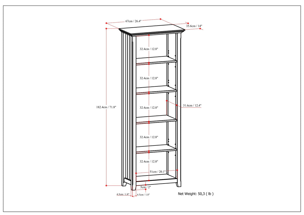Acadian 5 Shelf Bookcase | Premium Home Decor - Grand Goldman