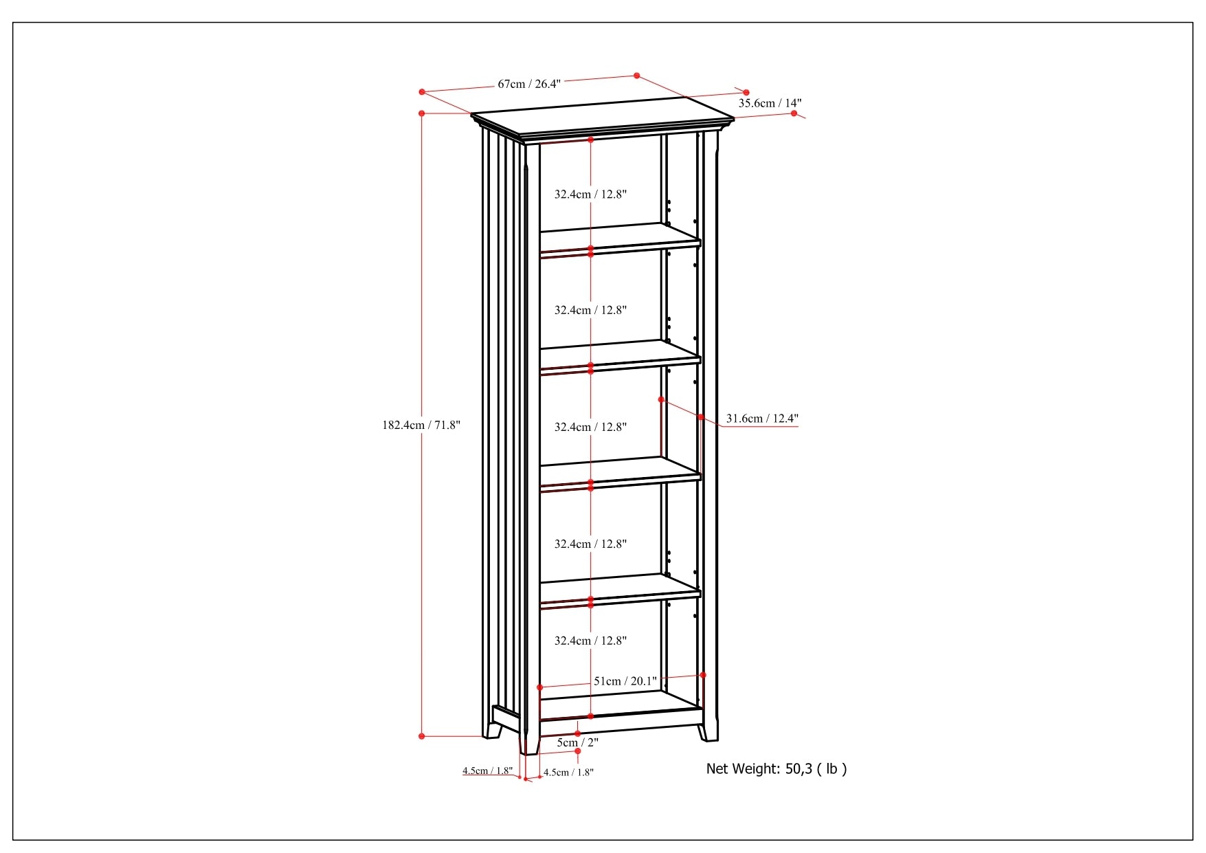 Acadian 5 Shelf Bookcase | Premium Home Decor - Grand Goldman