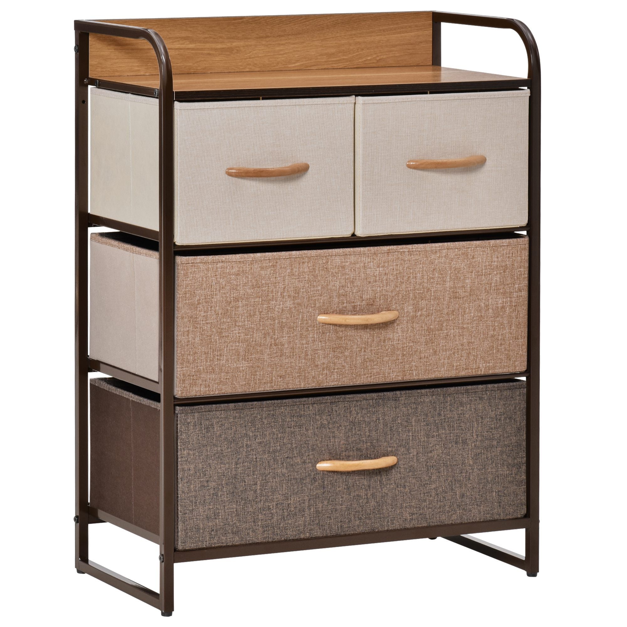 HOMCOM 4-Drawer Dresser, Fabric Drawers, 3-Tier Storage Organizer for Bedroom Entryway, Tower Unit with Steel Frame and Wooden Top, Maple Wood - Grand Goldman Shop