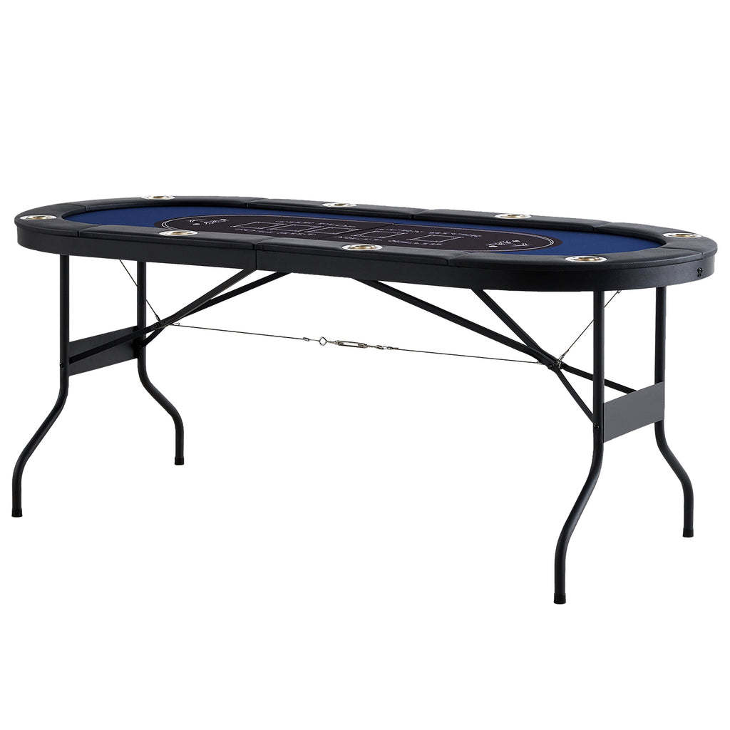 8 Player Foldable Poker Table, Blackjack Texas Holdem Poker Table with Padded Rails and Stainless Steel Cup Holders, Portable
