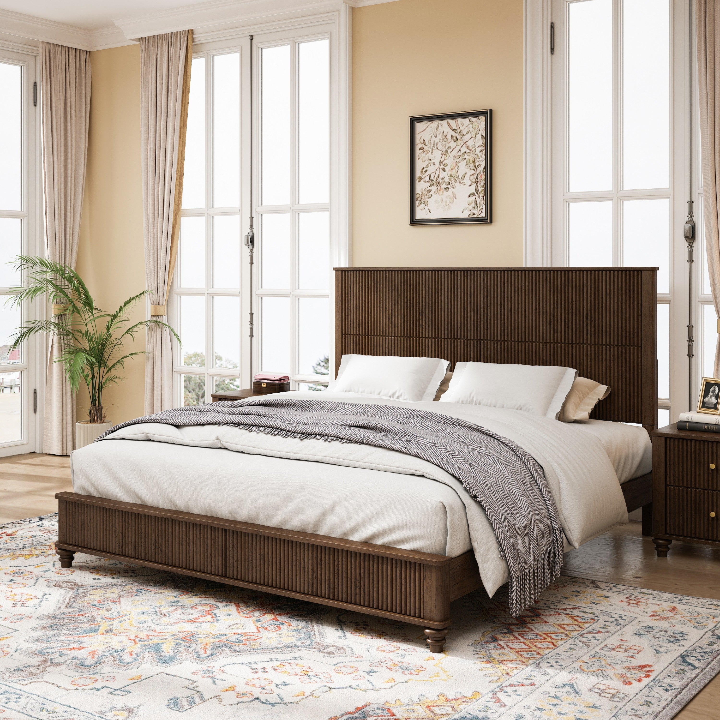 3-Piece Bedroom Set with King Bed and 2 Nightstands, Walnut Brown - Grand Goldman Shop