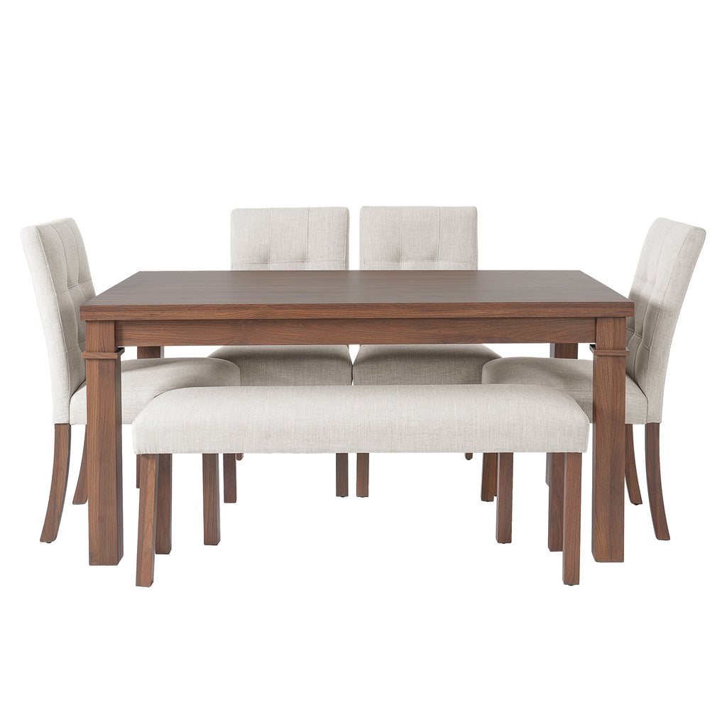6-Piece Modern Dining Set, Rectangle Kitchen Table with 4 Upholstered Chairs & Bench, Ideal for Dining Room and Living Room, (Easy Assembly, Space Saving) - Grand Goldman Shop