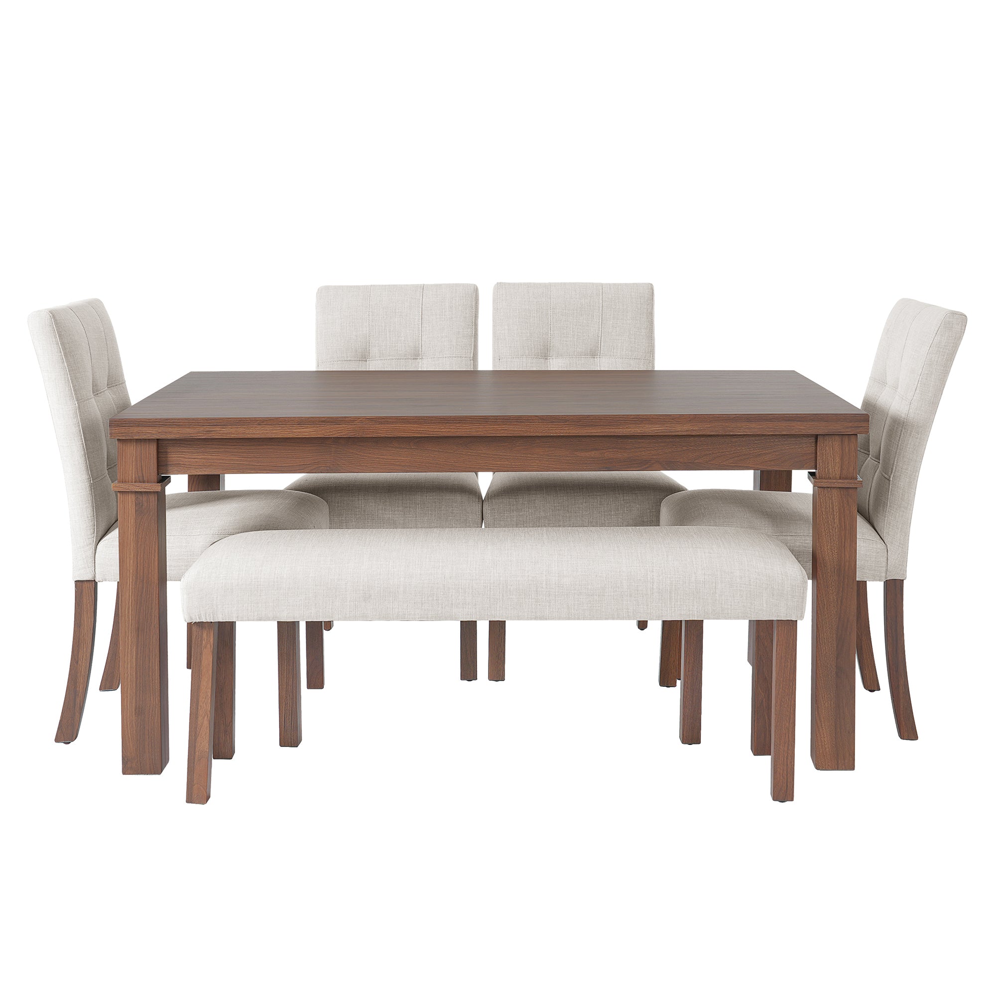 6-Piece Modern Dining Set, Rectangle Kitchen Table with 4 Upholstered Chairs & Bench, Ideal for Dining Room and Living Room, (Easy Assembly, Space Saving) - Grand Goldman Shop