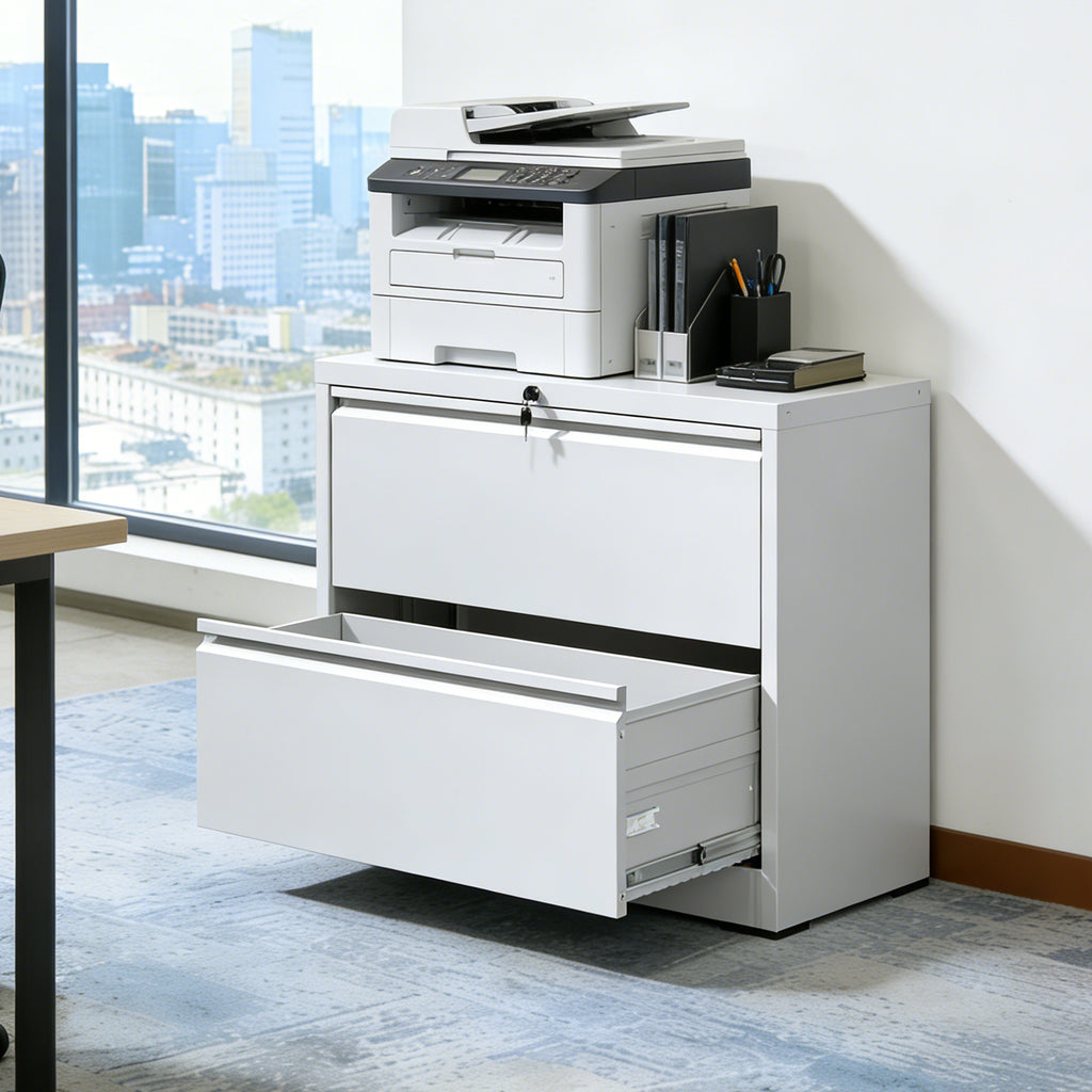 Lateral File Cabinet 2 Drawer, 35.4 Inch Wide Metal Filing Cabinet for Home Office, Locking File Cabinet with Anti-Tip Interl