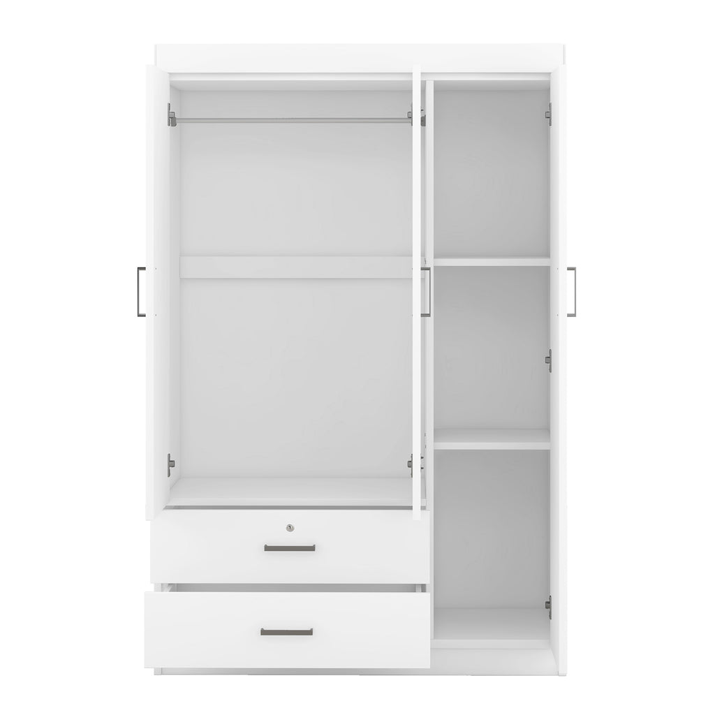 3-Door Mirror Wardrobe with shelves, White - Grand Goldman Shop