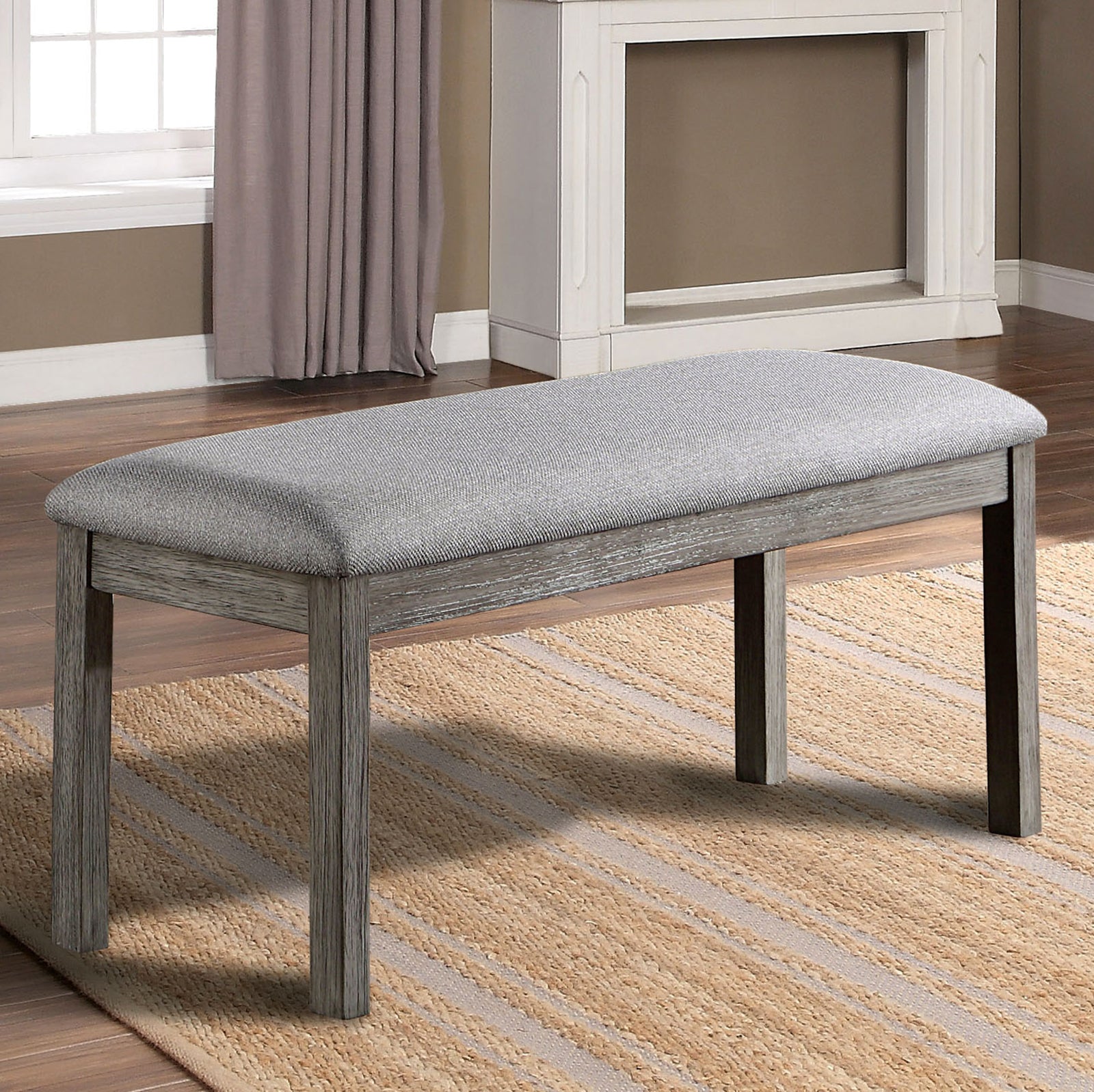 Gray Color Dining Bench Padded Seat 1pc Bench Kitchen Dining Room Wire-Brushed Finish - Grand Goldman Shop