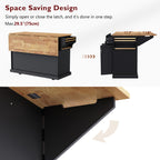 K&K 54inch Large Kitchen Island with Rubber Wood Drop Leaf, Embossed Texture Rolling Kitchen Cart on 4 Wheels with 4 Doors and 3 Drawers, Kitchen Island with Storage for Kitchen, Dining Room,Black - Grand Goldman Shop