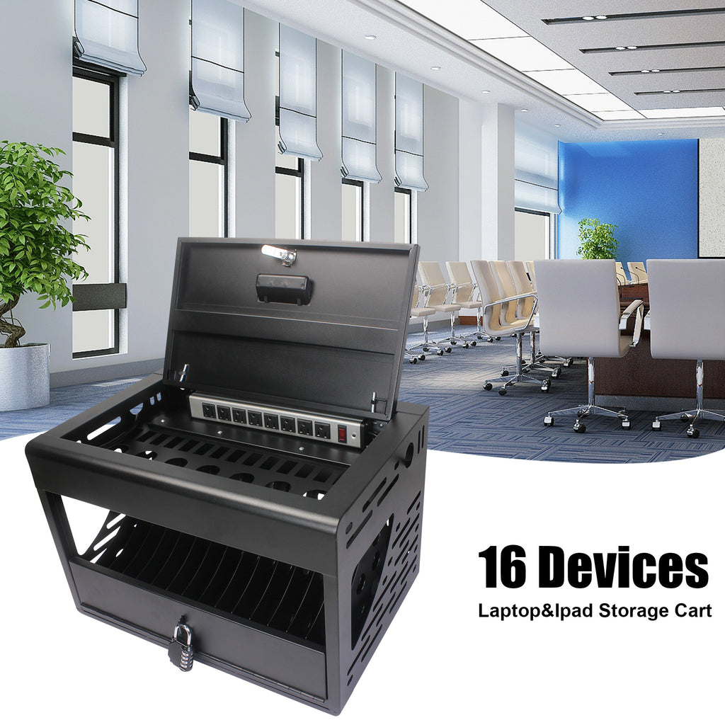 16 Bay Charging Cabinet for Laptop, Chromebook, Locking Charging Station-Black - Grand Goldman