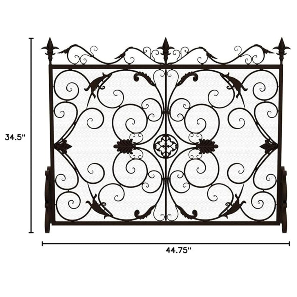 Darcie Wrought Iron Fireplace Screen Gold Finish Ornate Design 44.5 x 9.75 x 35 inches - Grand Goldman Shop