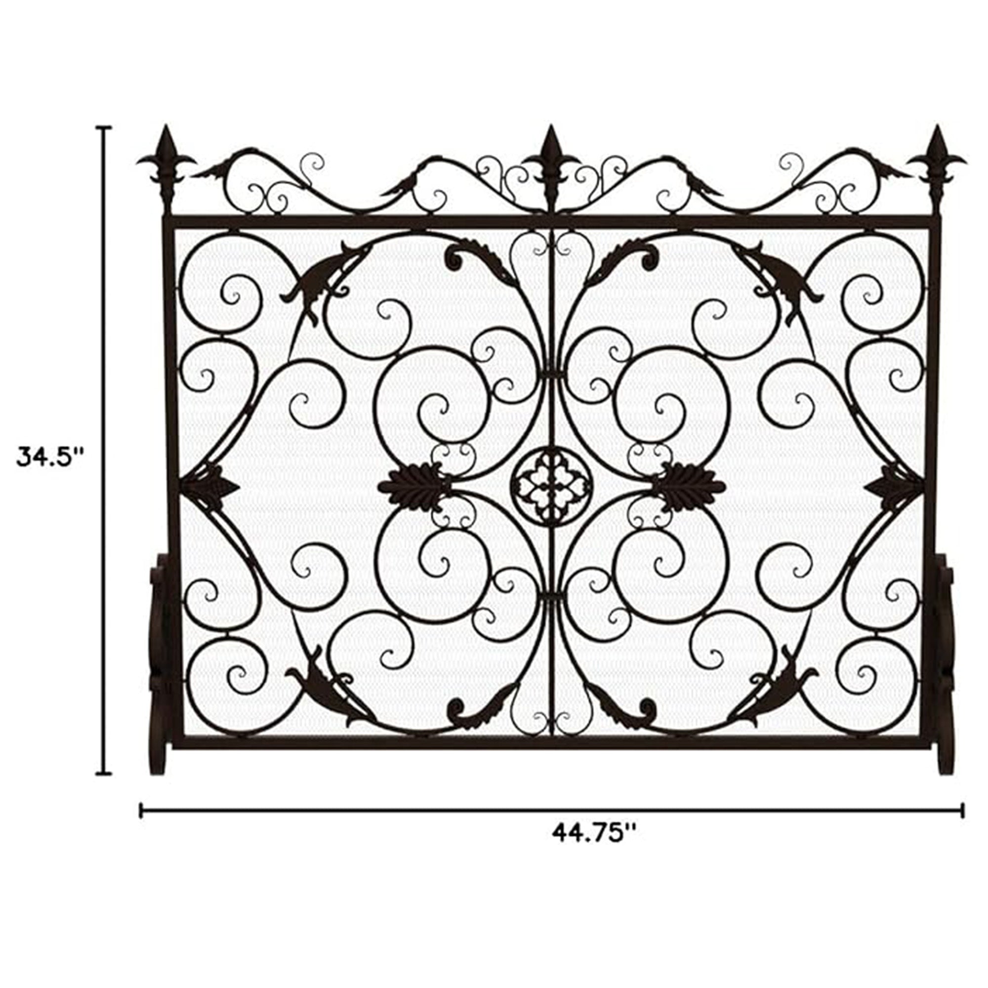 Darcie Wrought Iron Fireplace Screen Gold Finish Ornate Design 44.5 x 9.75 x 35 inches - Grand Goldman Shop