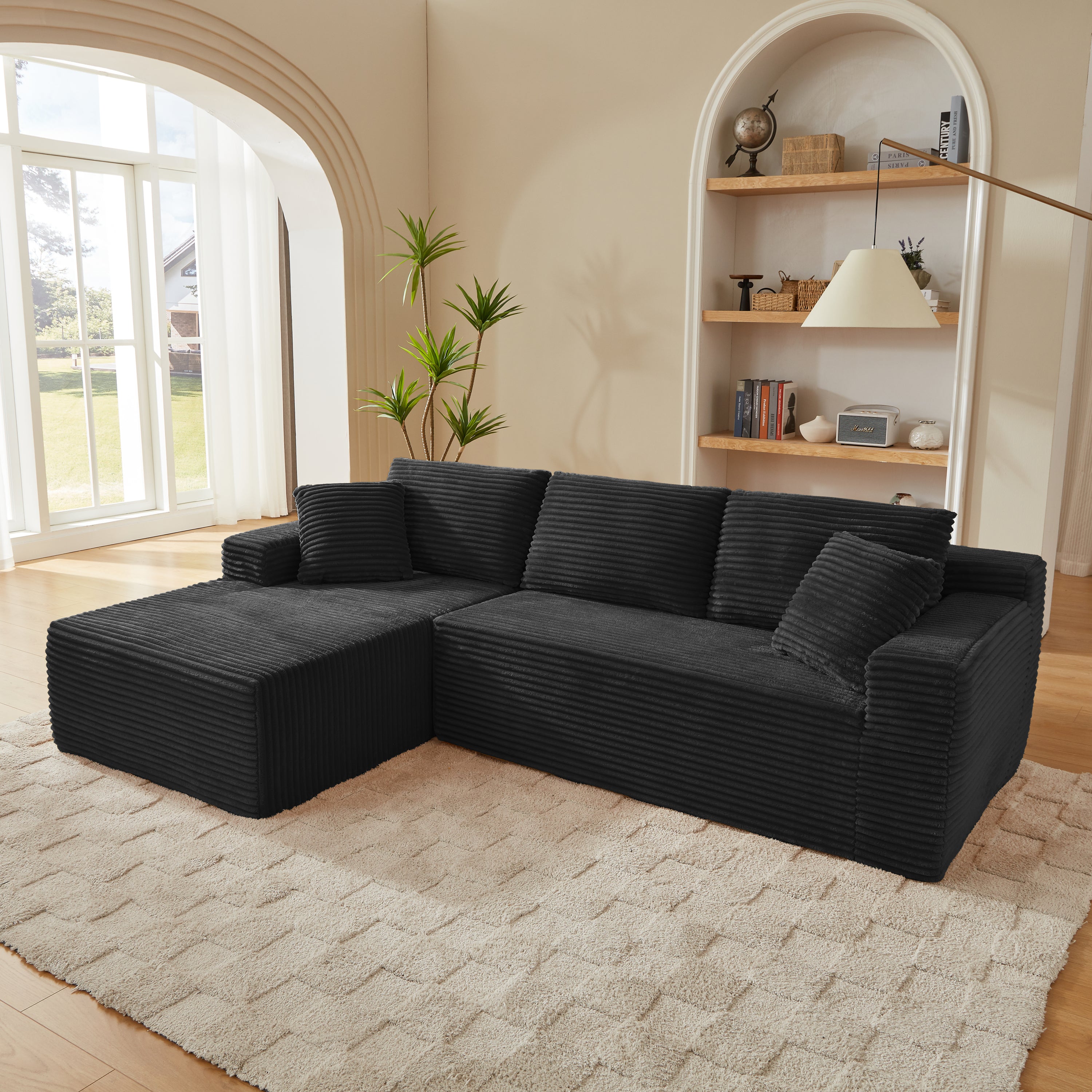 L-Shaped Cloud Sectional Sofa with Deep Seat,No Assembly Required,Modular Couches Sleeper for Living Room,Bedroom,Apartment,Black - Grand Goldman Shop