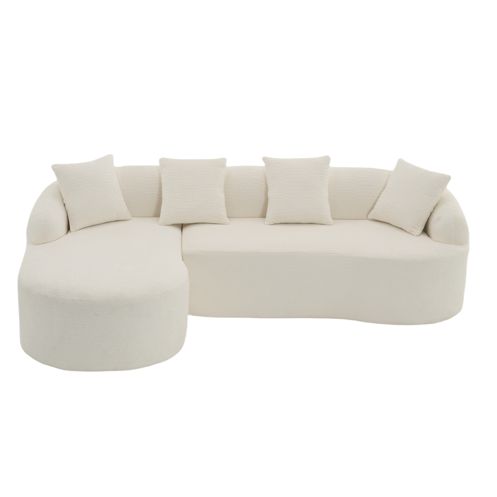 Boneless L-Shape Sectional Sofa with Curved Chaise,White Modular Chenille Compression Couch,30D High-Density Foam,Minimalist Modular Couches Sleeper for Living Room Bedroom Apartment Lounge. - Grand Goldman Shop