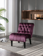 COOLMORE Modern Velvet Armless Accent Living Room Chair / Leisure Chair,Upholstered Fabric Button Comfortable Chair with Wooden Legs for Bedroom, Living Room, Office (Purple Velvet) - Grand Goldman Shop