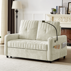 Modern 53.9' Loveseat Pull-out Sofa Bed with Adjustable Backrest, Cup Holders, Charging Ports & Side Storage in Beige Chenille - Grand Goldman Shop