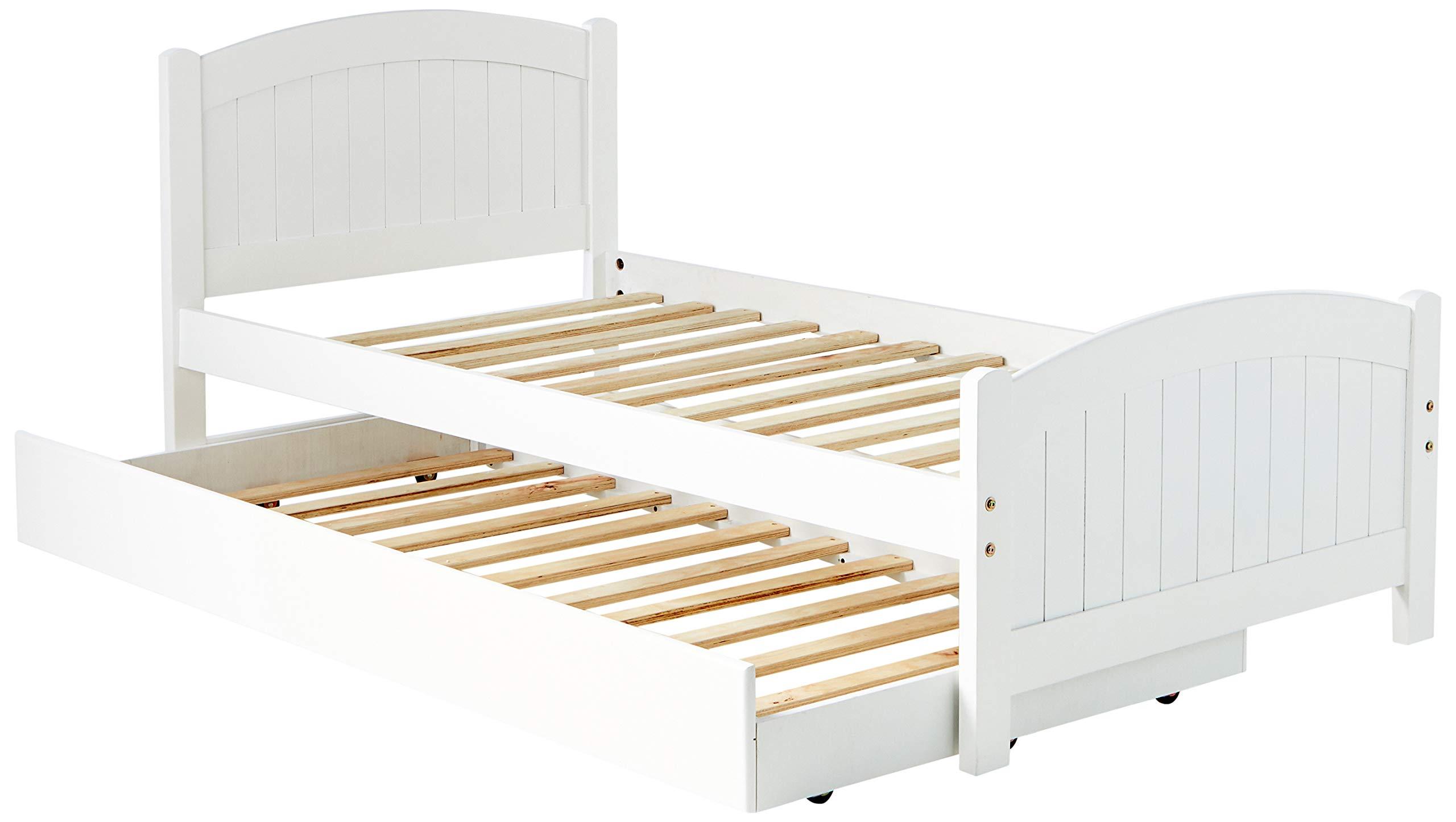 Twin Size Bed w/ Trundle Slats White Pine Plywood Kids Youth Bedroom Furniture - Grand Goldman