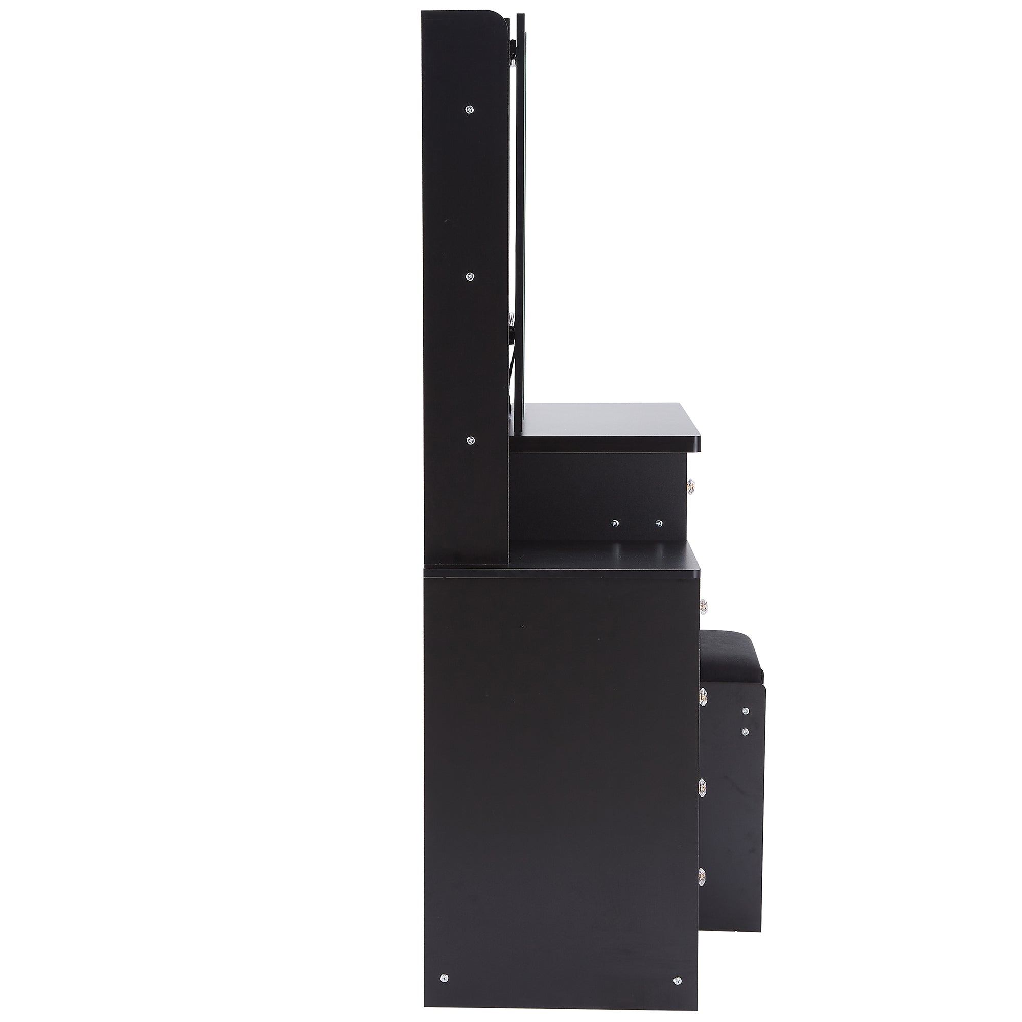 37' Middle Size Left Bedside Cabinet Vanity Table + Cushioned Stool Dresser Set, 2 AC+2 USB Socket, Hair Dryer Stand, Large Touch Control LED Sliding Mirror, 3-color Switch, EPA, GCC, UL Certificate - Grand Goldman Shop