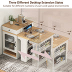 K&K 59.5' Kitchen Island with Extendable Dining Table, Kitchen Storage Table with Double-sided Storage, Kitchen Island with 2 Drawers, Power Outlet, Side Open Shelves, for Kitchen, Dining Room, White - Grand Goldman Shop