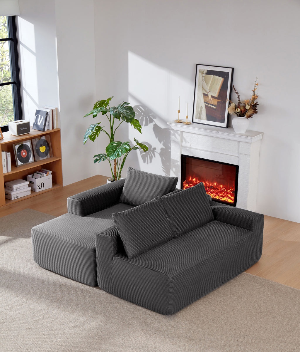 96.9' Cloud Sectional Couch with U-Shaped Chaise,Modern Modular Sofa with Deep Seat, Upholstered Couches for Living Room Bedroom,No Assembly Required,(Plush Corduroy Fabric),Grey-Blue-Left - Grand Goldman Shop
