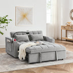 55.51 inch versatile foldable sofa bed in 3 lengths, modern sofa sofa sofa velvet pull-out bed, adjustable back and with USB port and ashtray and swivel phone stand (Grey) - Grand Goldman Shop