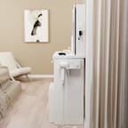 29.2' Small Size Drawer Desktop Vanity Table + Cushioned Stool, 2 AC+2 USB Power Station, Hair dryer bracket, Extra Large Touch Control Sliding LED Mirror, 3-color Switching, EPA, GCC, UL Certificate - Grand Goldman Shop