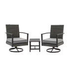Gray Swivel Rocker Bistro Set with Side Table & Cushions - All-Weather PE Rattan, 3-Piece Patio Furniture for Porch, Balcony, Garden