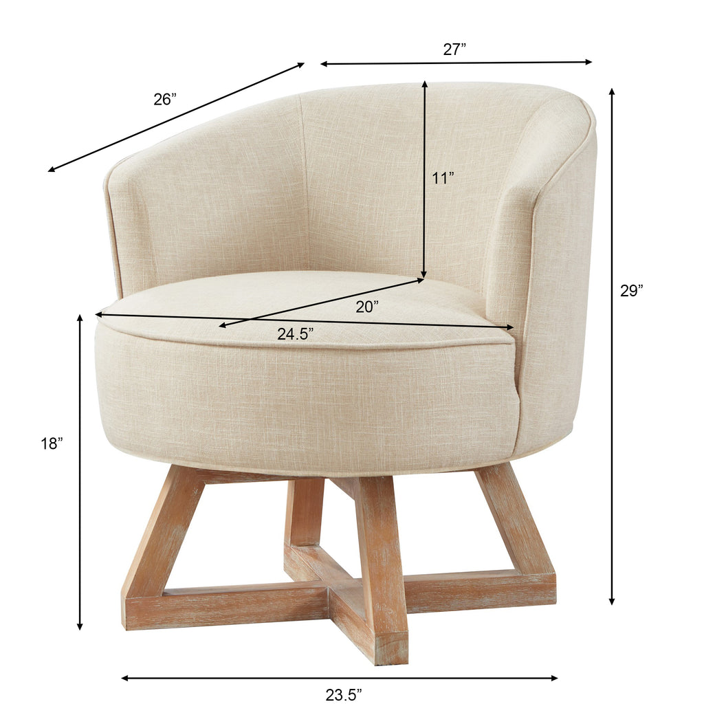 Swivel chair with cross-shaped wooden base,Lounge chair with solid wood legs, 360°freely Swivel chair ,  Classic linen Fabric for living room, bedroom, office, dresser -Beige - Grand Goldman Shop