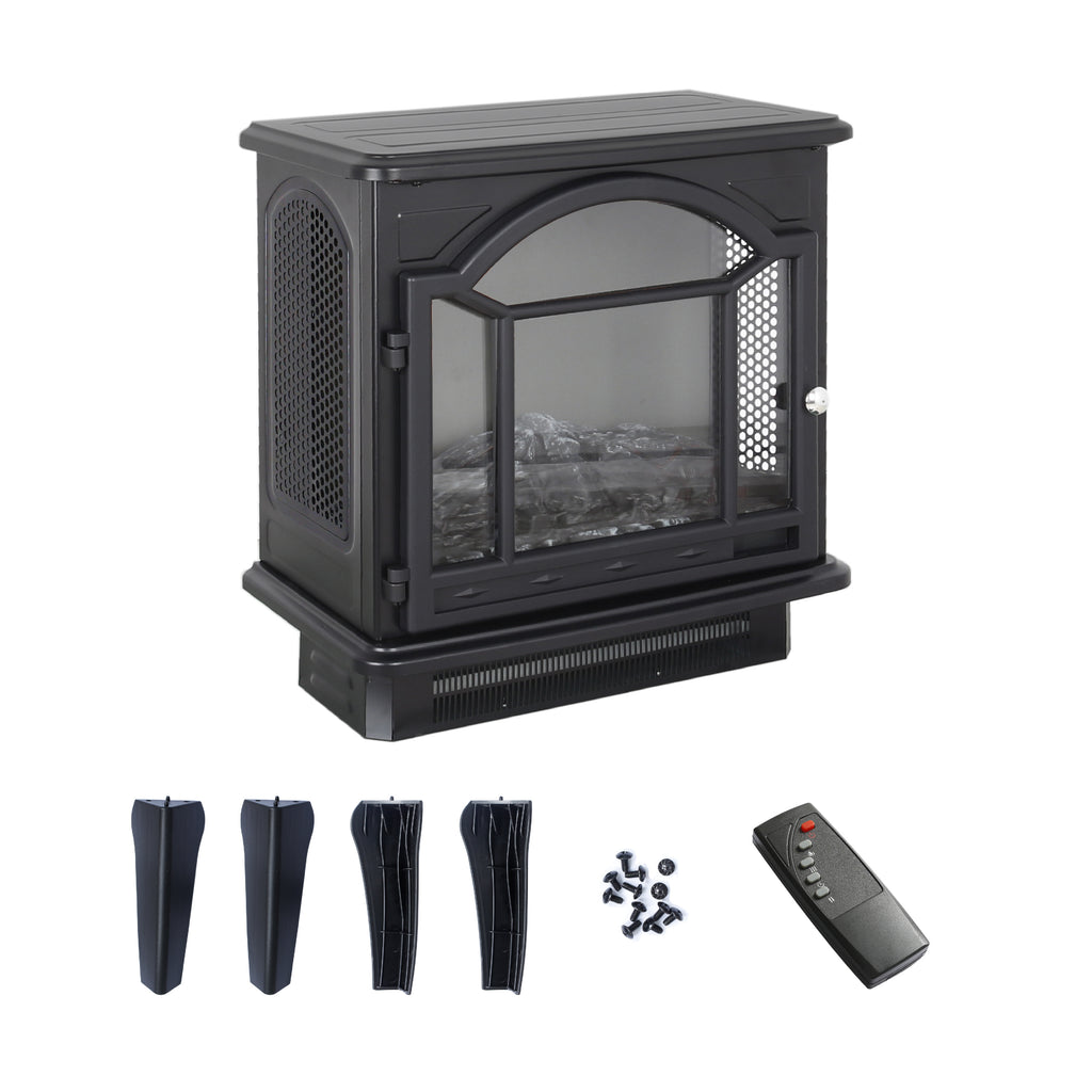 Classical Free-Standing 3D Flame Electric Infrared Quartz Fireplace Stove with Remote Control in Antique Black - Grand Goldman Shop