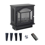 Classical Free-Standing 3D Flame Electric Infrared Quartz Fireplace Stove with Remote Control in Antique Black - Grand Goldman Shop