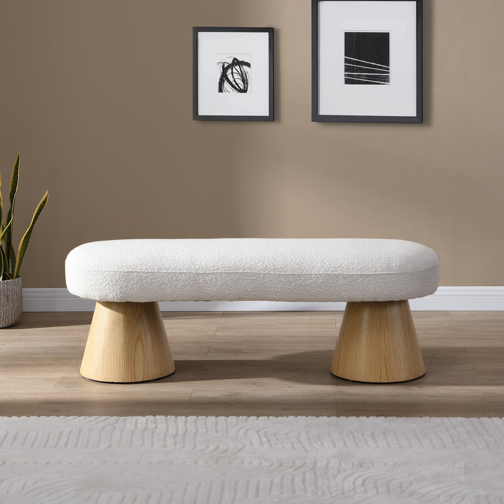 Dining Bench for Dining Room, Upholstered Bedroom End of Bed Entryway Bench Fabric Ottoman for Living Room, Beige Stool Top Wood Leg 300 LBS Weight Capacity - Grand Goldman Shop