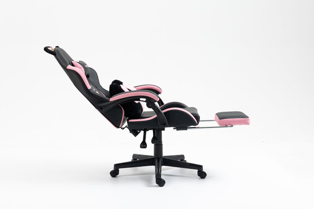 Cute Cat Gaming Chair with Paw Lumbar Cushion, PC Video Gamer Chair for Girl Teen Woman (Black) | Premium Home Decor - Grand 