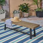 Cloud Outdoor Bench with Acacia Wood Frame and Slat Panel Design, Sandblast Grey and Black - Grand Goldman Shop