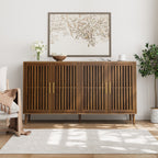 63 inch Grille-Striped Walnut Sideboard Buffet Cabinet with Storage, Multifunctional Accent for Dining Room, Living Room - Grand Goldman Shop