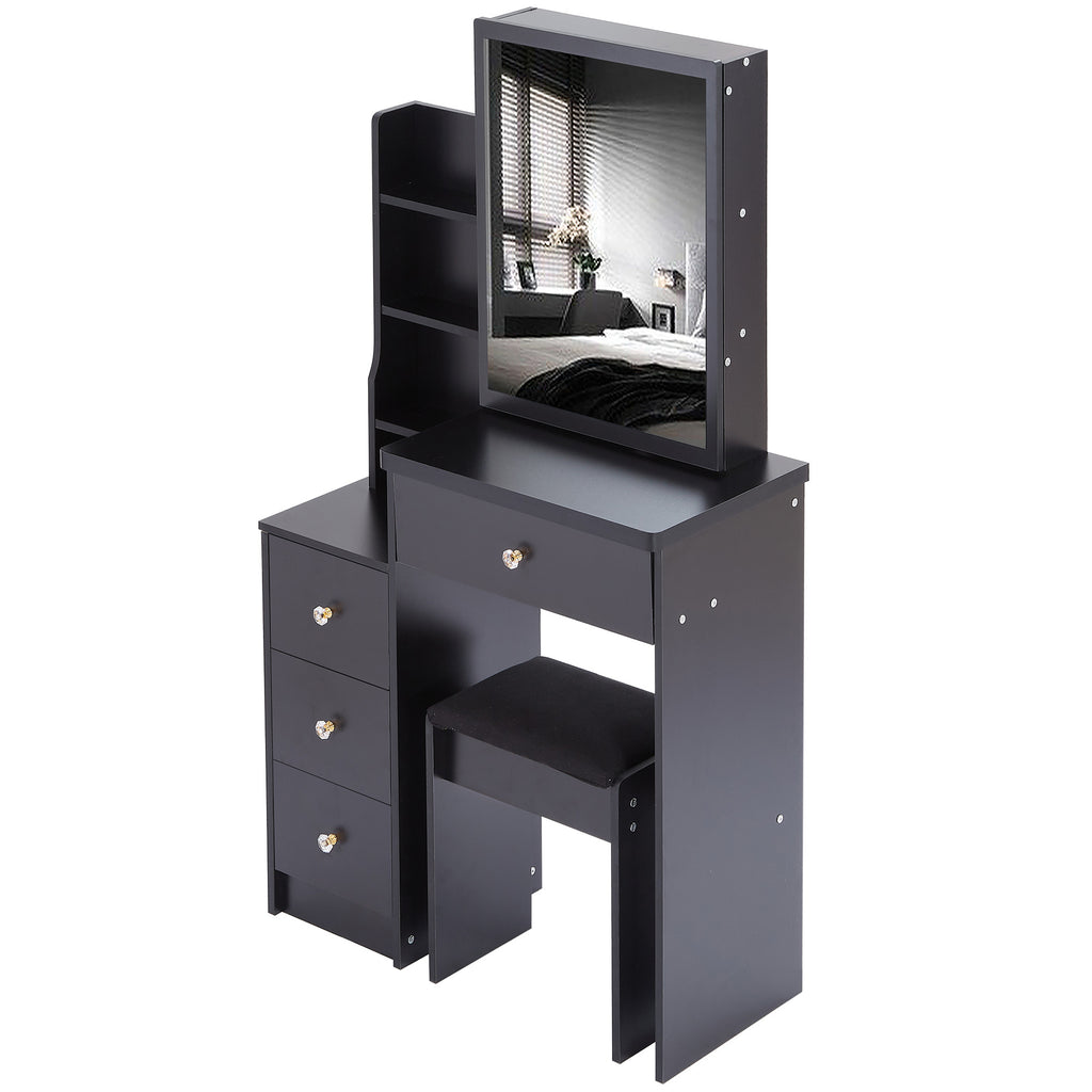 29.2' Small Space Left Bedside Cabinet Vanity Table + Cushioned Stool, Extra Large Right sliding mirror, Multi Layer High Capacity Storage, Practical Fashionable Dresser, Suitable For Small Space - Grand Goldman Shop