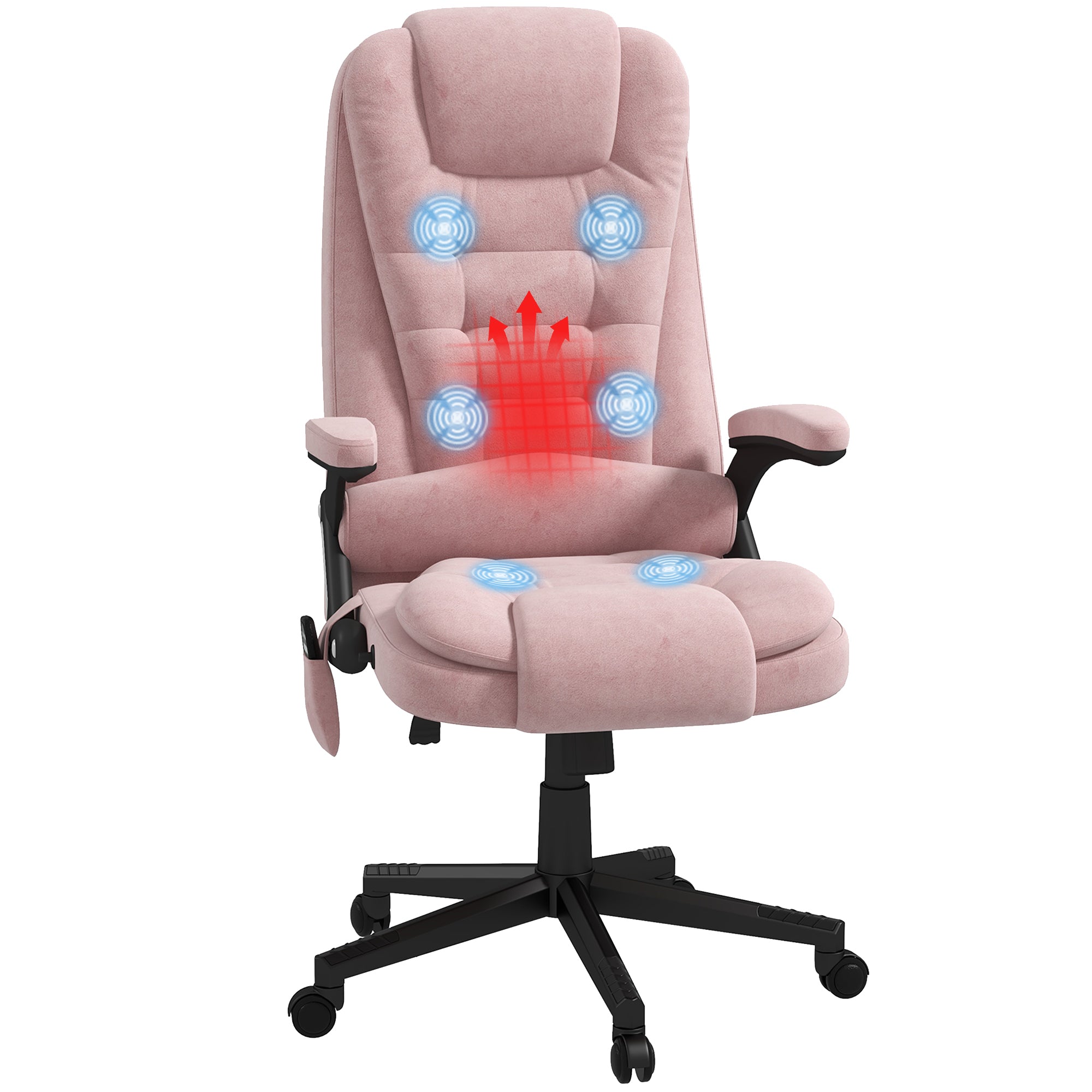 HOMCOM 6 Point Vibrating Massage Office Chair with Heat, Velvet High Back Executive Office Chair with Reclining Backrest, Pad