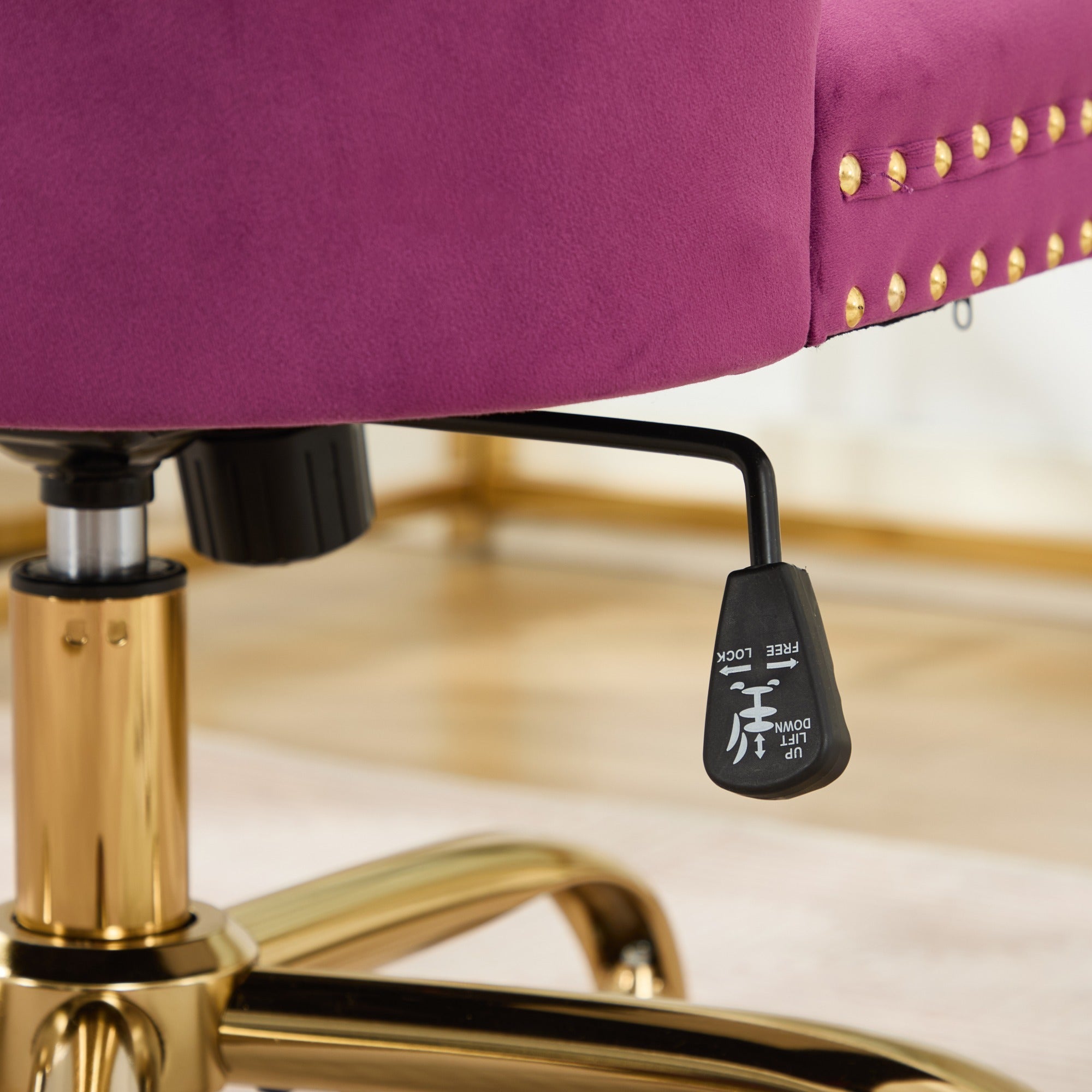 A&A Furniture Office Chair,Modern Velvet Upholstered Tufted Button Home Office Chair with Golden Metal Base,Adjustable Desk C