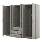 6-Doors Wooden Wardrobe Storage for Bedroom, with Big Drawers, Gray - Grand Goldman Shop