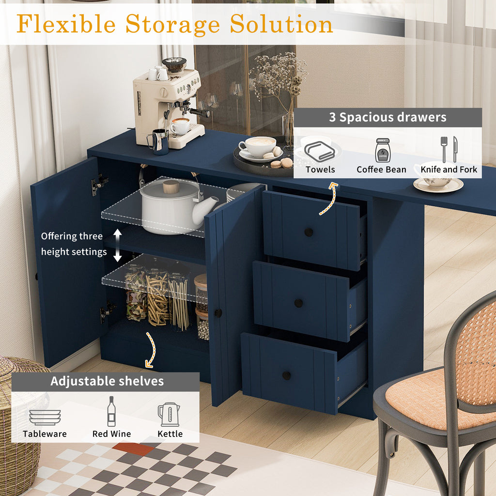 U_STYLE 89.7''Wooden Sideboard with Extendable Table,Multifunctional Storage Cabinet with 2 Doors and 3 Drawers,for Living Room,Study,Foyer and Kitchen - Grand Goldman Shop