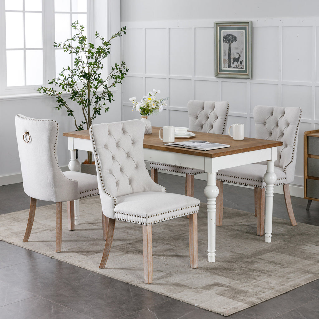 Nikki Collection Modern, High-end Tufted Solid Wood Contemporary Flax Upholstered Dining Chair with Wood Legs Nailhead Trim 2-Pcs Set,Gray, SW6801BG - Grand Goldman Shop