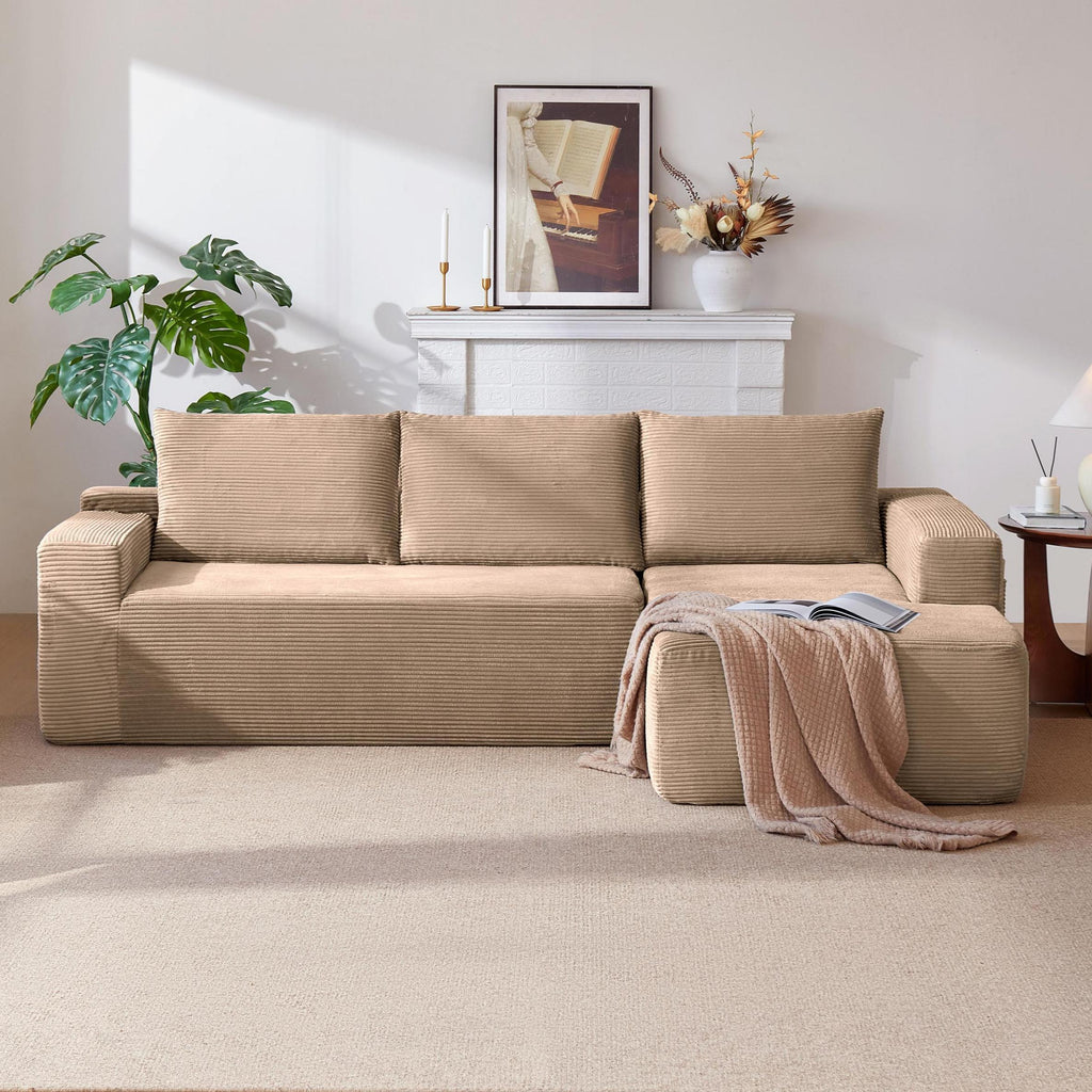 96.9' Cloud Sectional Couch with L-Shape Chaise,Modern Modular Sofa with Deep Seat, Upholstered Couches for Living Room Bedroom,No Assembly Required, (Corduroy Fabric),Camel,Right - Grand Goldman Shop