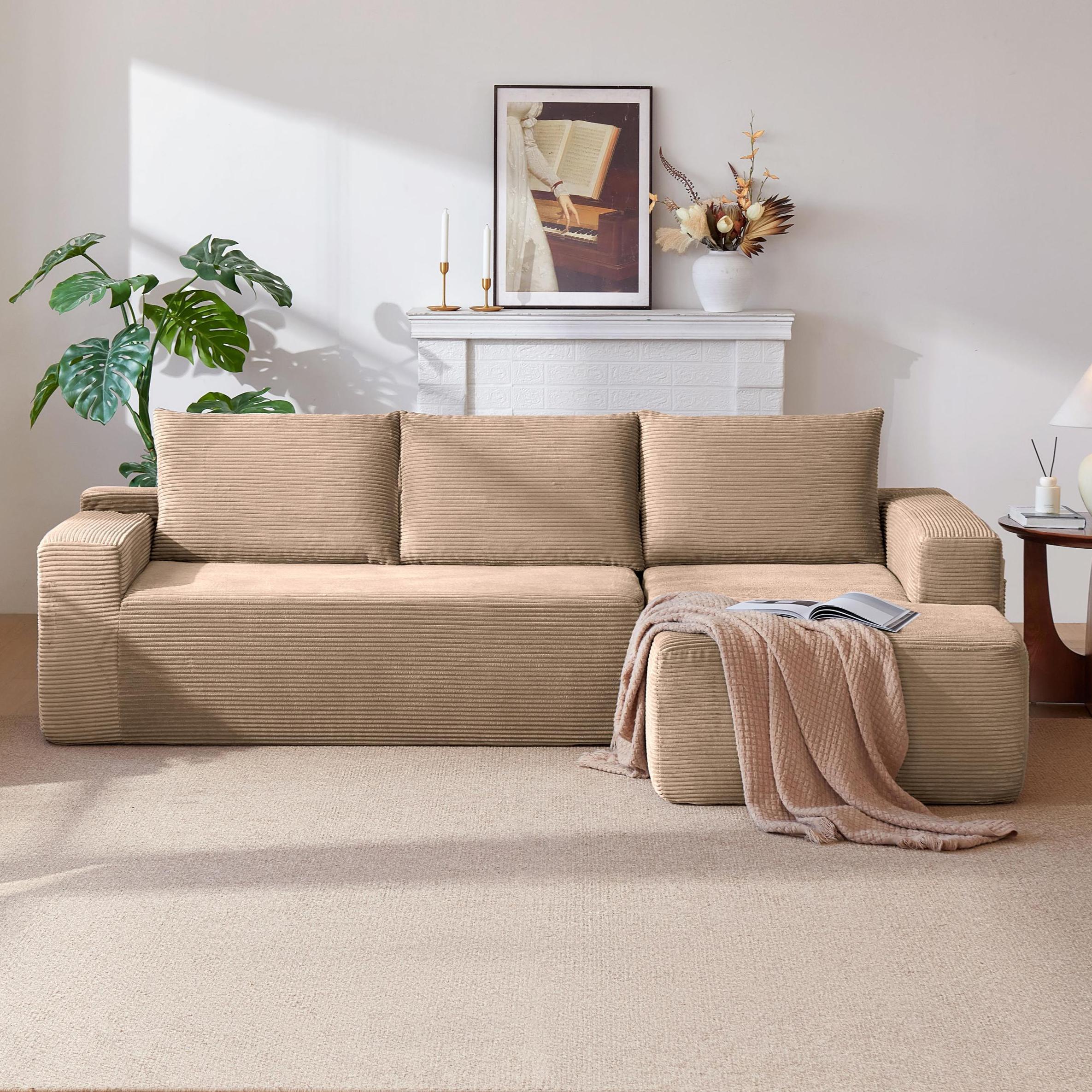 96.9' Cloud Sectional Couch with L-Shape Chaise,Modern Modular Sofa with Deep Seat, Upholstered Couches for Living Room Bedroom,No Assembly Required, (Corduroy Fabric),Camel,Right - Grand Goldman Shop