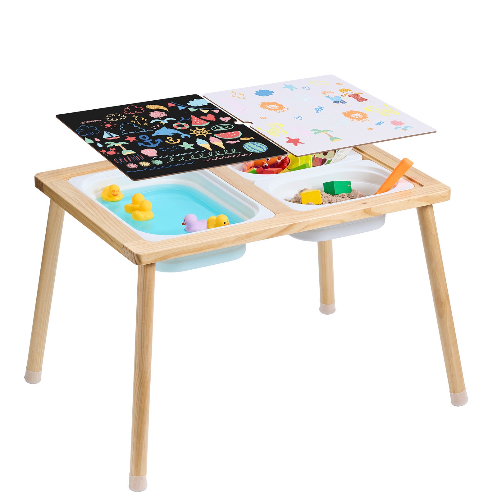 Sensory Table for Toddlers, Kids Activity Table with 3 Foldable Storage Bins & Double-Sided Board, Indoor/Outdoor Play Sand a
