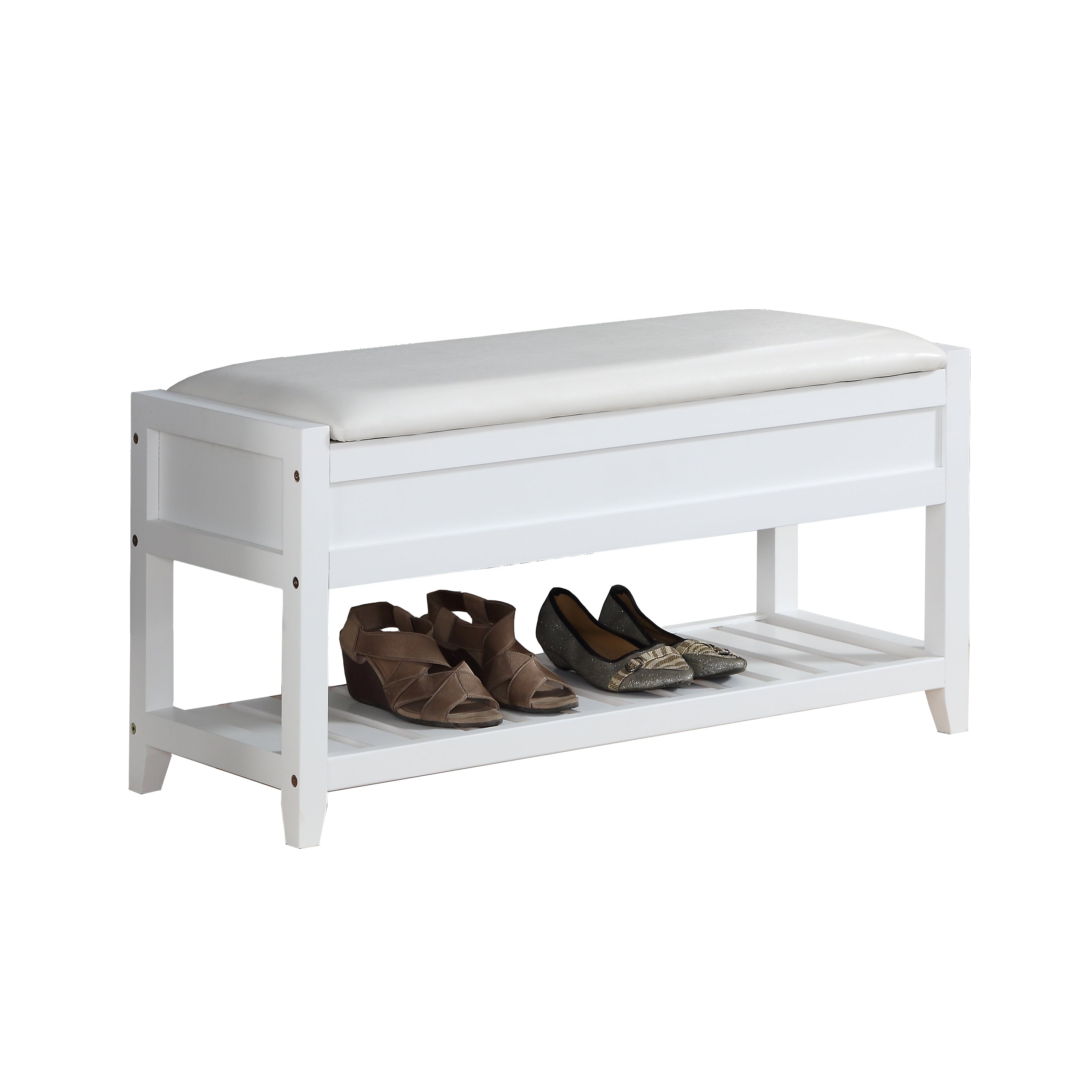 Rouen Seating Bench with Shoe Storage, White - Grand Goldman Shop