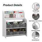 Kids Bookshelf with 6 Fabric Storage Bins, Multi-Functional Children's Bookcase and Toy Organizer, Front-Facing Display Shelf
