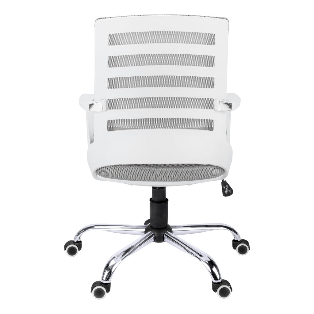 Office Chair, Adjustable Height, Swivel, Ergonomic, Armrests, Computer Desk, Work, Grey Mesh, Chrome Metal, Contemporary, Mod
