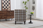 Upholstered Accent Chair, Vintage Armchair with Brown Linen Fabric and Nailhead Trim for Living Room - Grand Goldman Shop