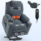 Up to 350 LBS Chenille Power Lift Recliner Chair, Heavy Duty Motion Mechanism with 8-Point Vibration Massage and Lumbar Heating, USB and Type-C Ports, Stainless Steel Cup Holders, Blue - Grand Goldman Shop