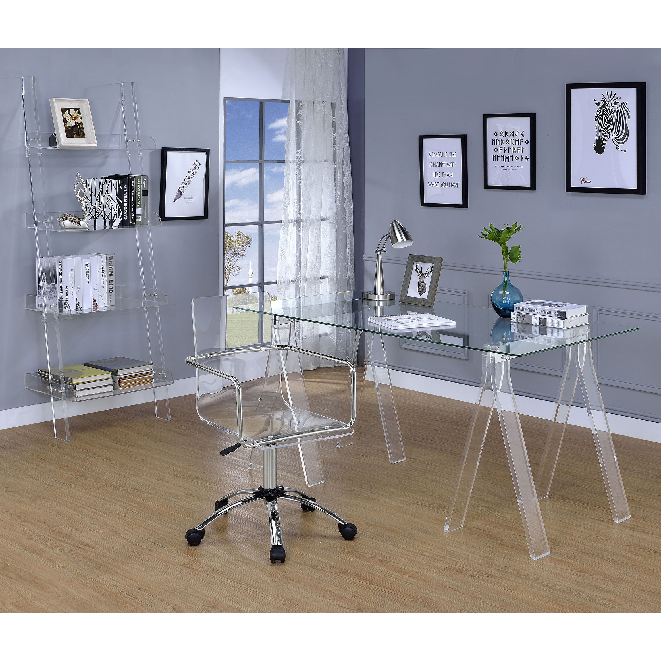 Clear and Chrome Acrylic Office Chair with Caster Wheels - Futuristic Design, Adjustable Height, Durable Metal Frame - Grand 