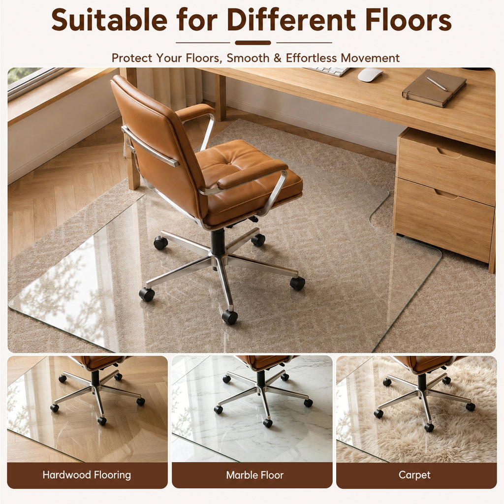 CLEAR Irregular Tempered Glass Chair Mat 36X47 INCH | Premium Home Decor - Grand Goldman