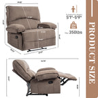 Oversized Velvet Recliner Chair Sofa with Manual Push-Back Functionality in Brown - Grand Goldman Shop